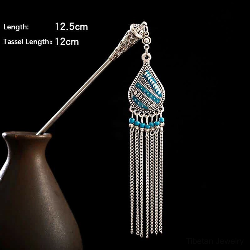 Multicolor enamel water drop hairpin right side profile with colorful bead accents