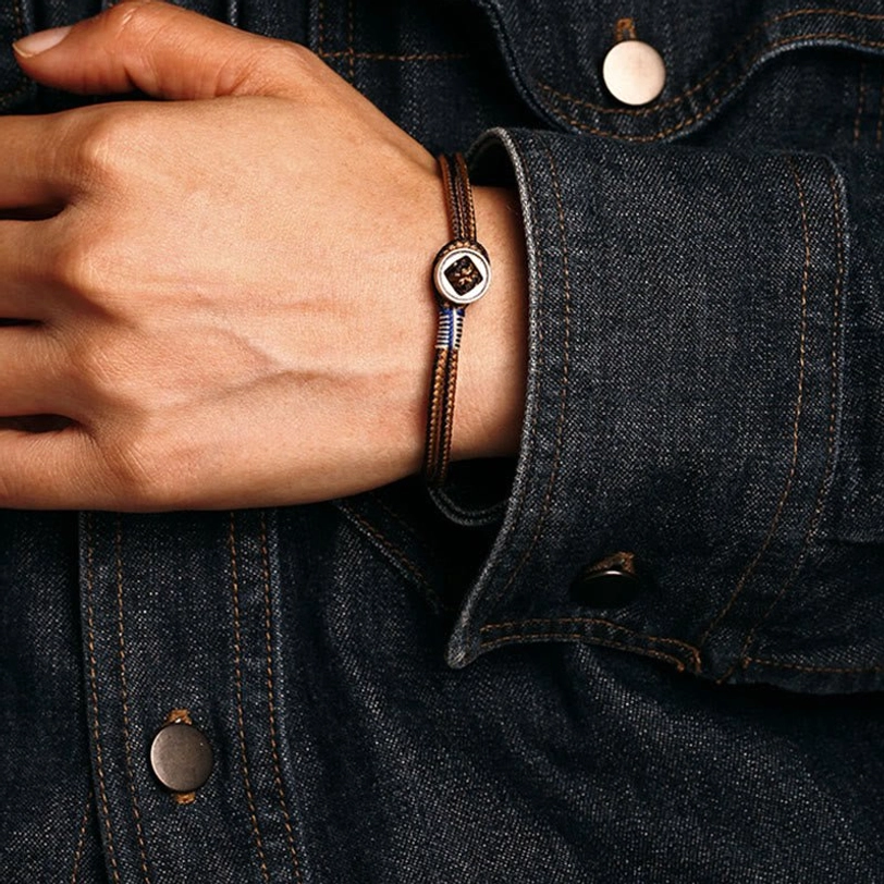 Tibetan silver button protection bracelet with multicolor weave, positive energy and blessing symbol