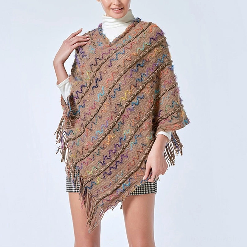 Tibetan multicolor woven shawl with traditional striping and protective tassel fringe