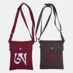 Tibetan OM mantra embroidered crossbody bags in multiple colors - burgundy and brown spiritual shoulder bags with snap flap closure