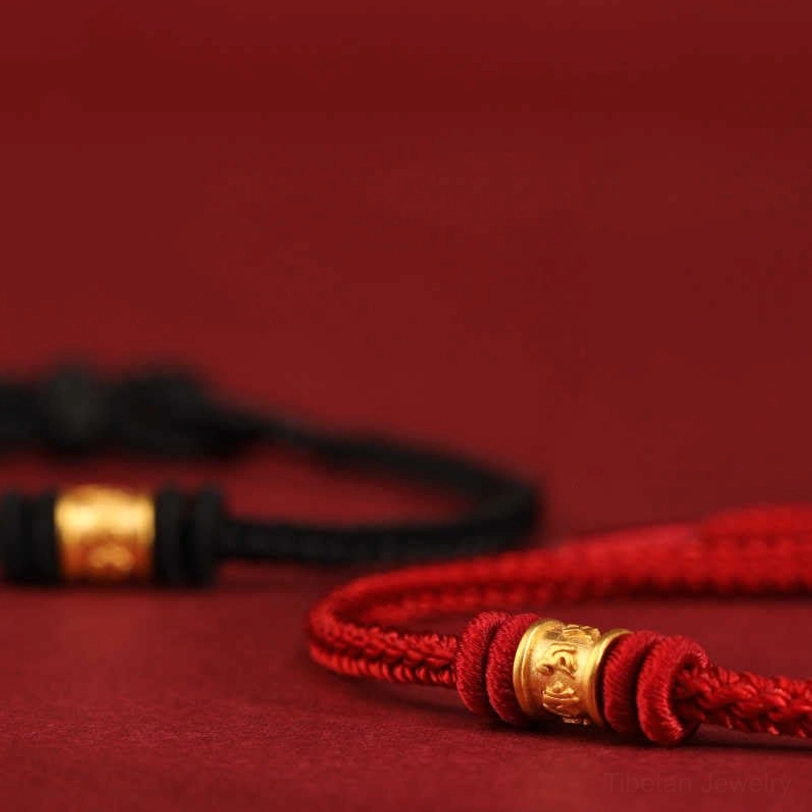 Tibetan om mani padme hum bracelet premium materials, 999 gold charm on natural braided cord
