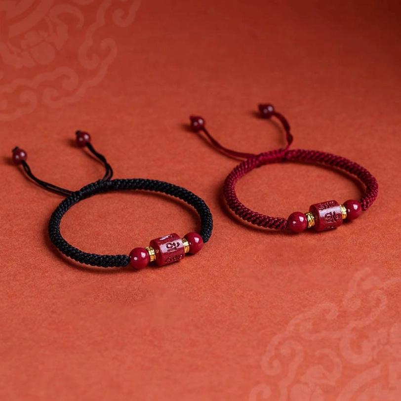 Tibetan Om Mani Padme Hum cinnabar bracelet - handmade artisan craftsmanship and authentic Buddhist blessing accessory