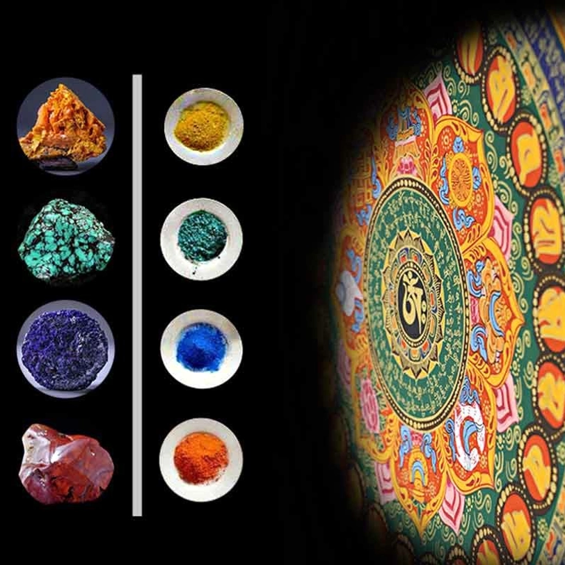 Tibetan Om Mani Padme Hum mandala thangka with traditional brocade mounting option and spiritual home decor