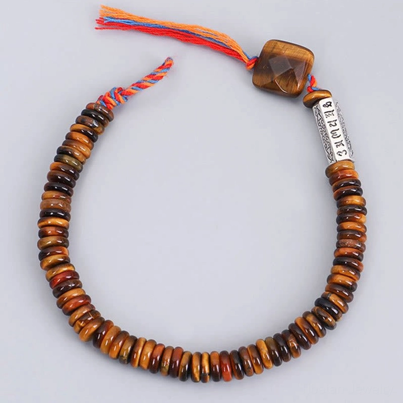 Tibetan tiger eye om mani padme hum bracelet with protective stone beads and sacred mantra symbol