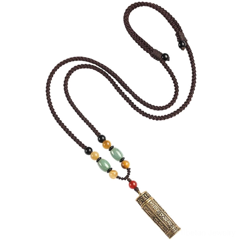 Tibetan Om Mani Padme Hum protection necklace pendant handmade with natural agate and gemstones