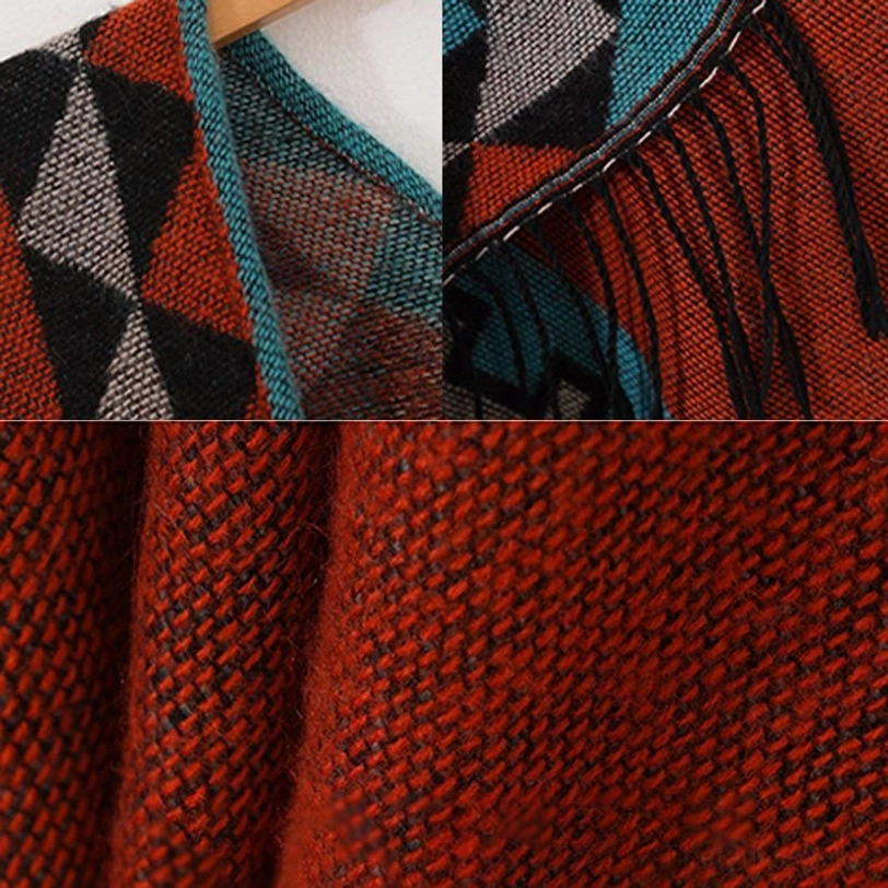 Tibetan orange tassel shawl displayed in outdoor mountain landscape highlighting authentic cultural heritage and warm earth tones