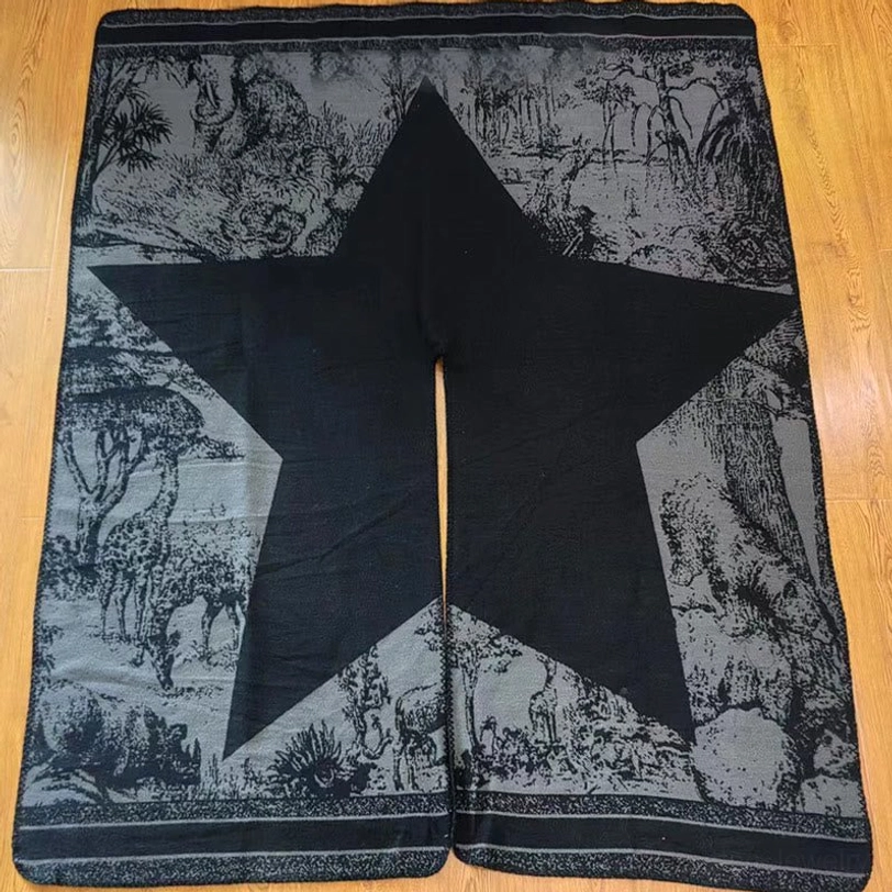 Oversized Tibetan forest shawl wrap with sika deer jacquard pattern detail