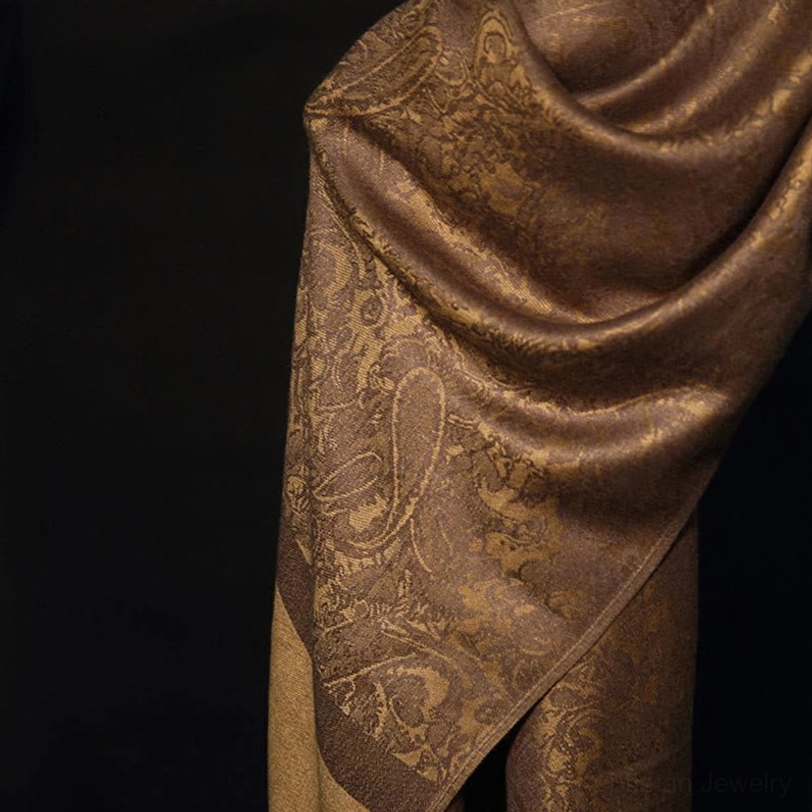 Large Tibetan paisley jacquard scarf - soft drape and weave texture