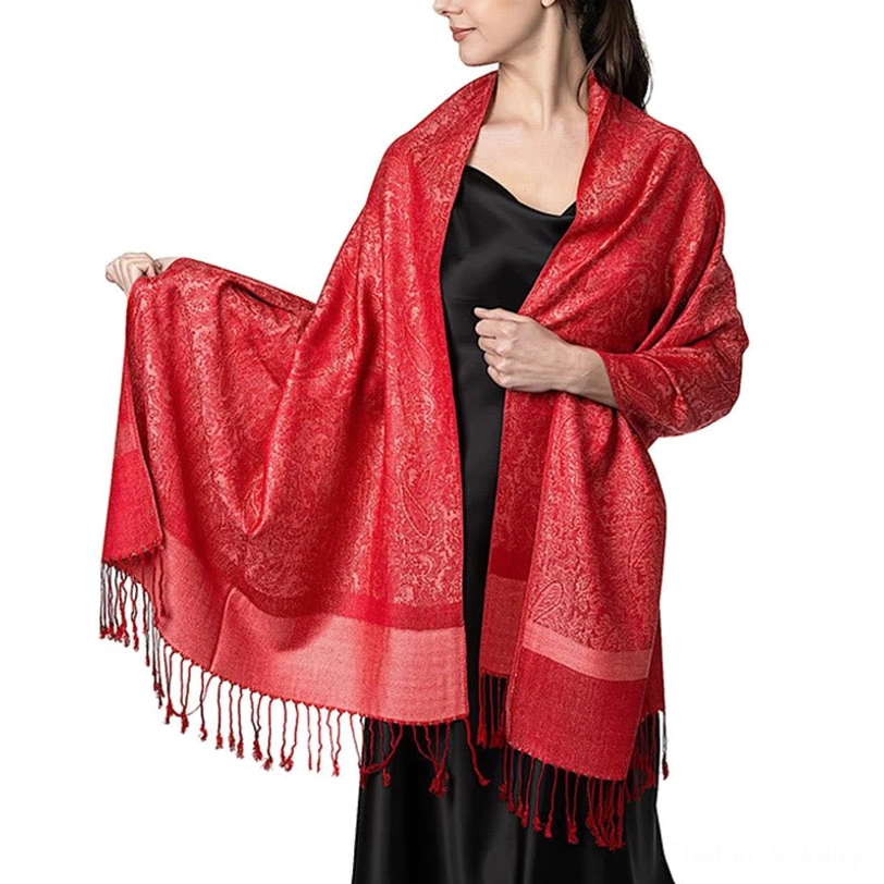 Tibetan paisley jacquard shawl - bohemian fashion aesthetic