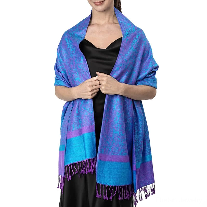 Tibetan paisley jacquard shawl deep color palette - rich tones