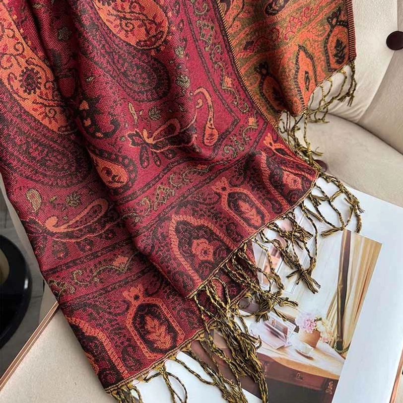 Tibetan paisley shawl care and quality artisanal craftsmanship detail shot