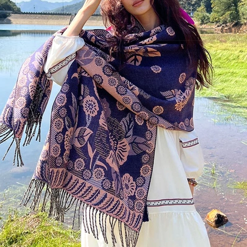 Tibetan paisley shawl with bird and vine motifs symbolizing spiritual freedom and Himalayan Buddhist cultural heritage