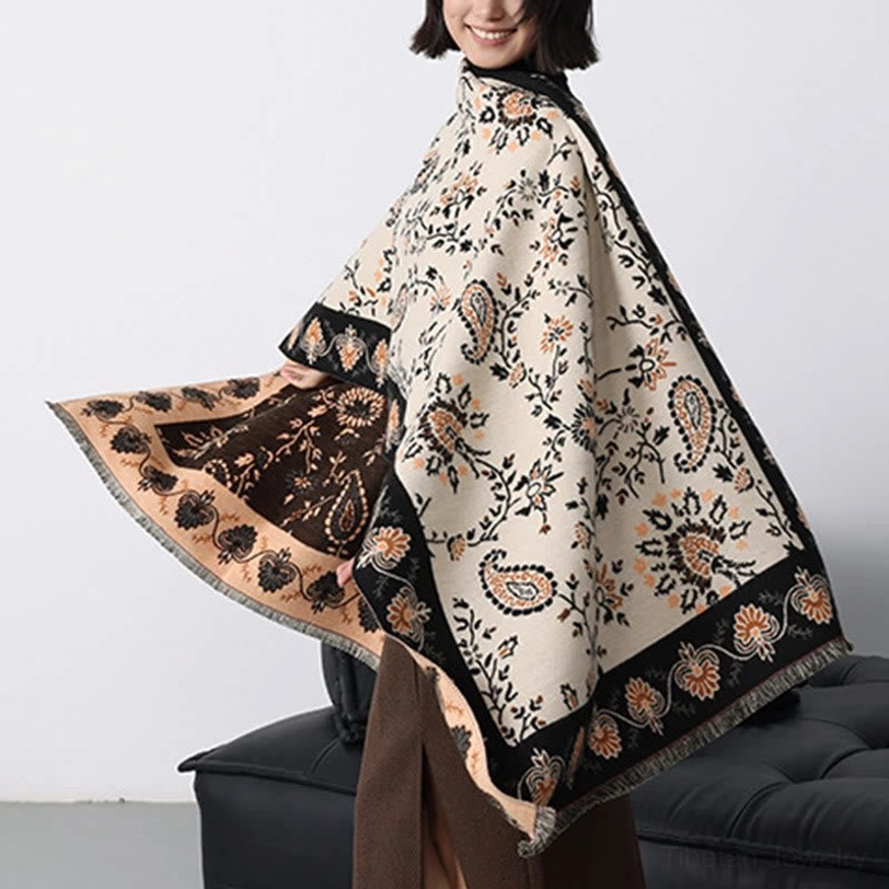 Tibetan paisley shawl chocolate brown variant featuring traditional Himalayan textile design