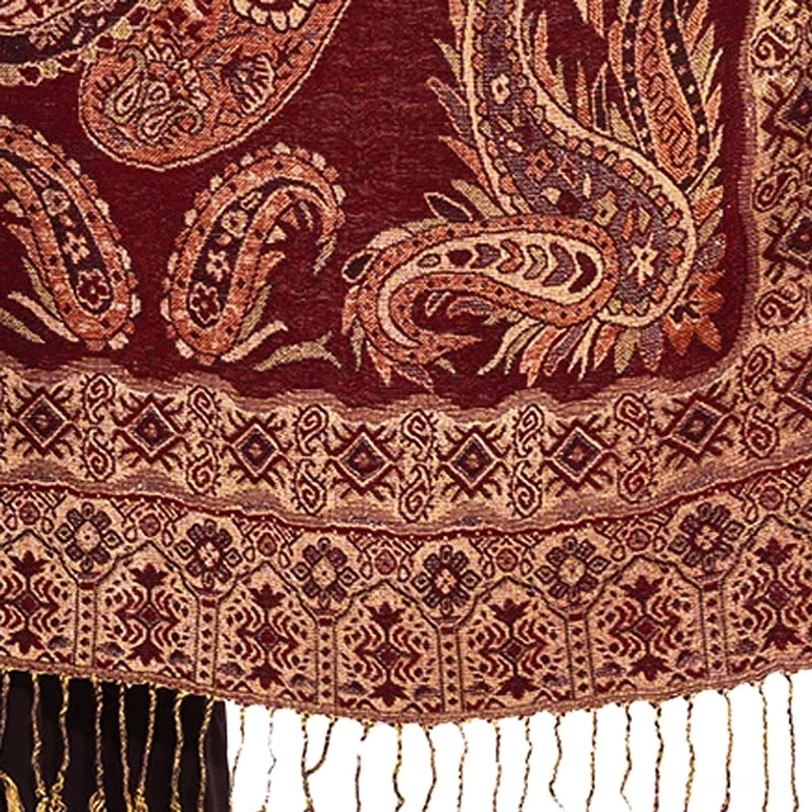 Tibetan paisley shawl color swatch display showing intricate pattern and fabric quality