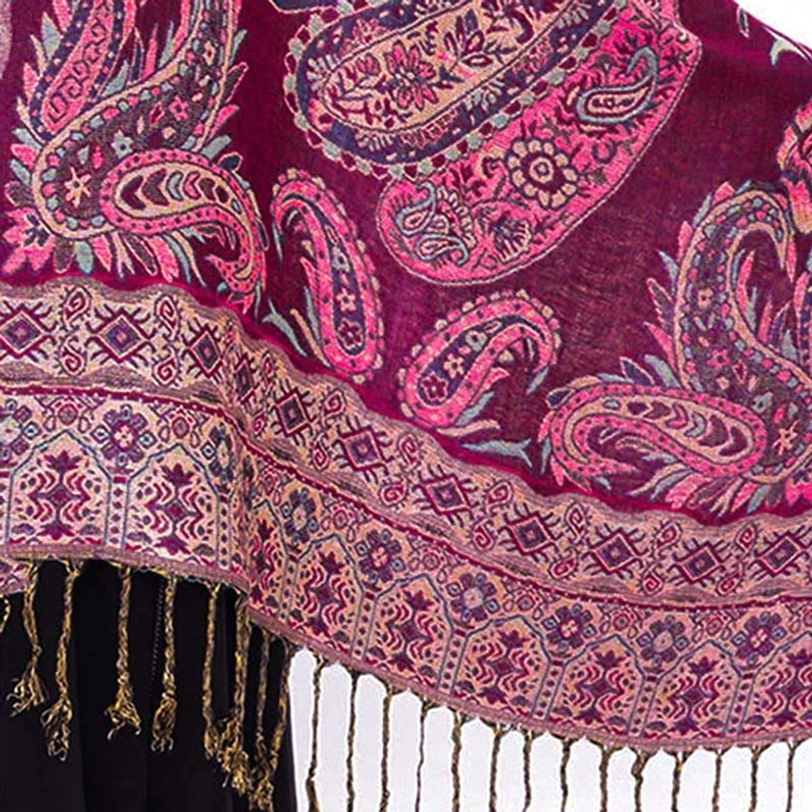 Tibetan paisley shawl dark green color variant displaying rich jewel tone and intricate weave pattern