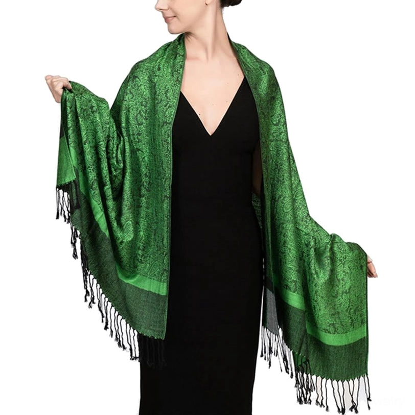 Tibetan paisley shawl forest green variant - nature-inspired color