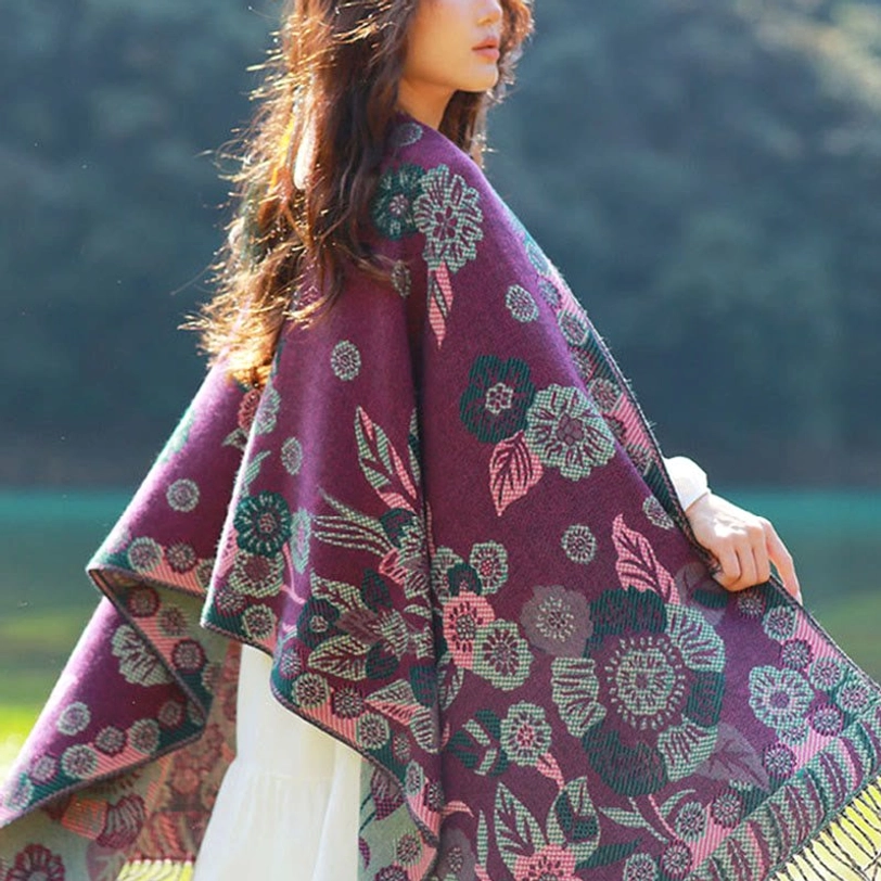 Tibetan ethnic paisley shawl full view showing 200cm length versatility for multiple styling and functional uses
