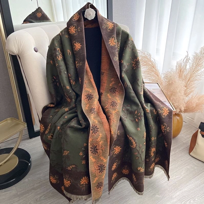 Tibetan handwoven paisley shawl styled accessory showing cultural heritage and design