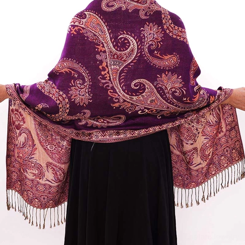 Bohemian paisley tassel shawl lifestyle image showing authentic cultural heritage and artisan quality
