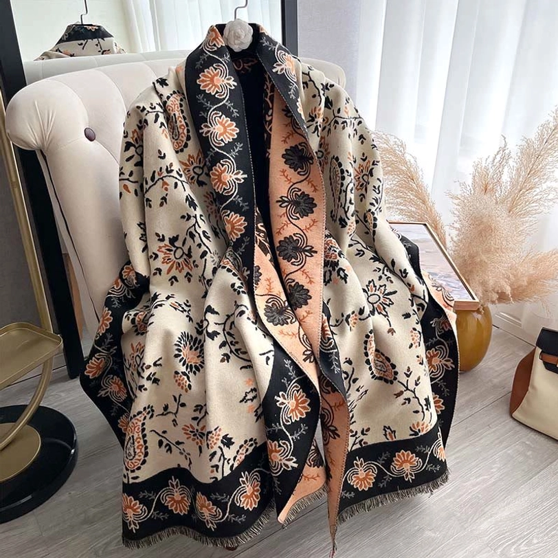 Tibetan paisley winter shawl showing natural dyeing process and authentic color variations