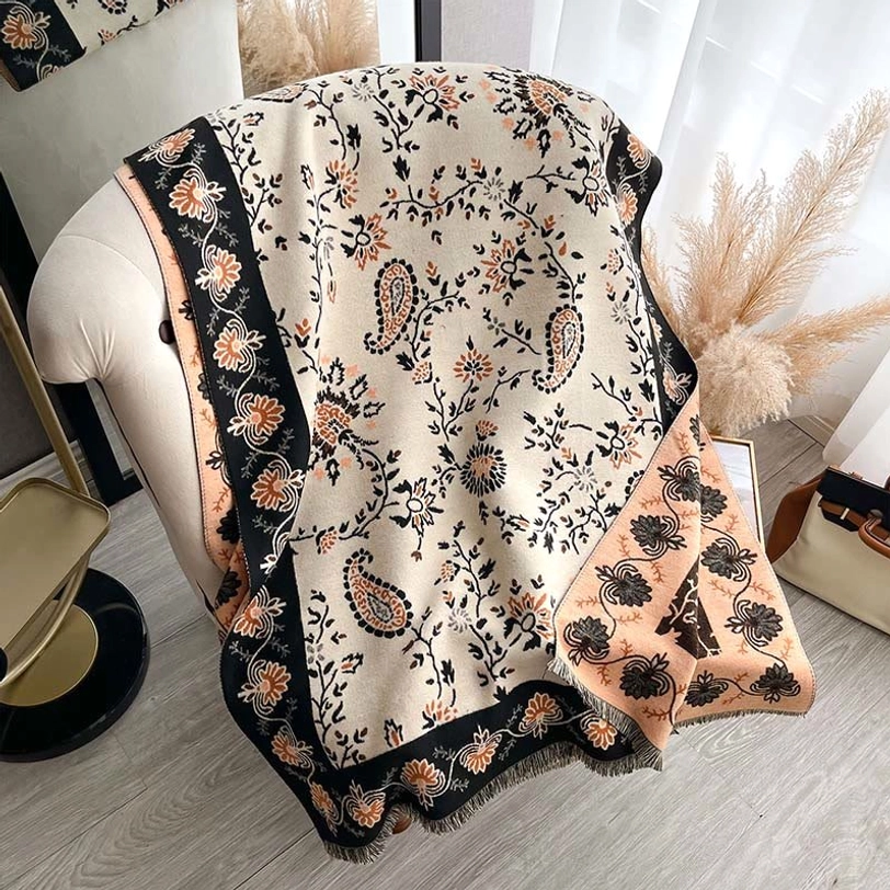 Tibetan old lace paisley shawl variant with traditional floral pattern and soft weave