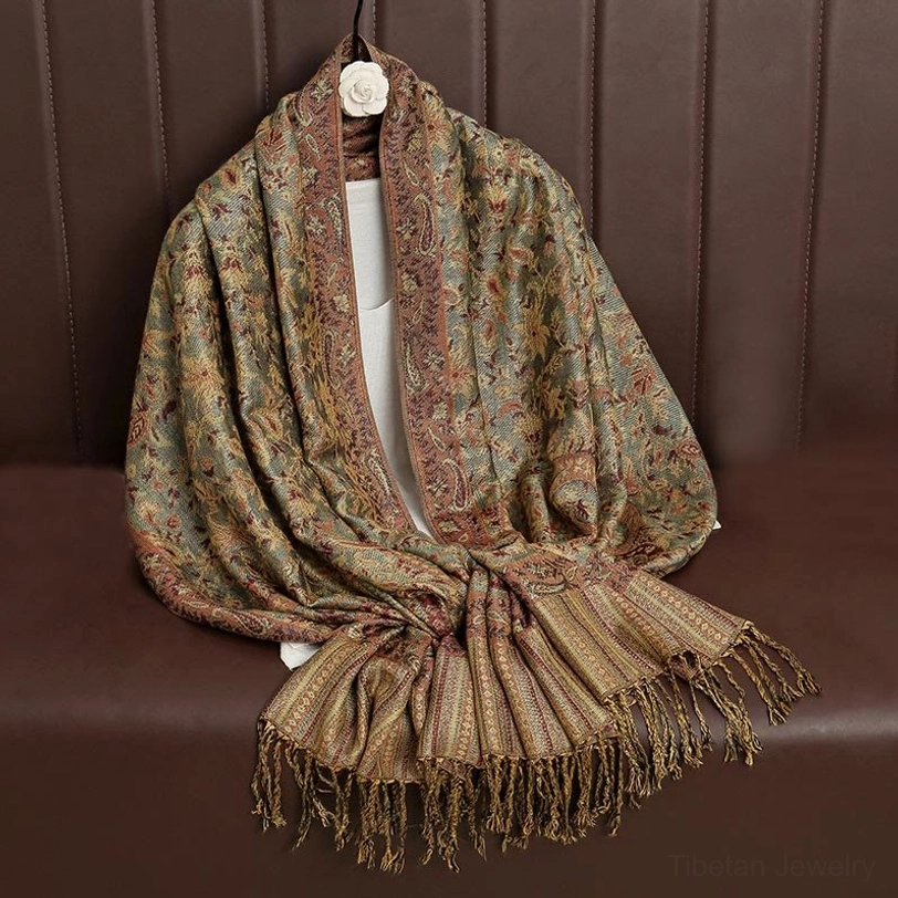 Tibetan paisley shawl gift presentation showing premium packaging for meaningful cultural gift giving