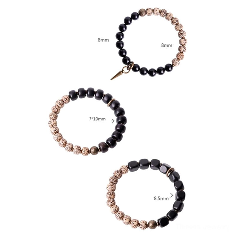 Tibetan peace bracelet with mixed natural beads Bodhi Seed Obsidian and Ebony for spiritual seekers