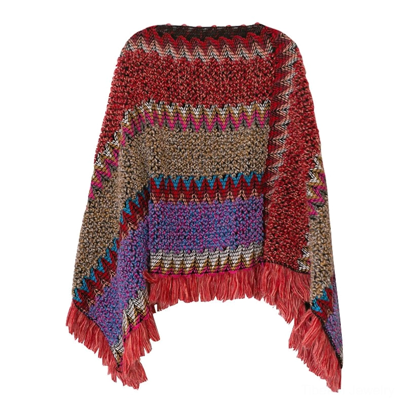 Tibetan ethnic poncho shawl color variations showing multi-color stripe weaving options