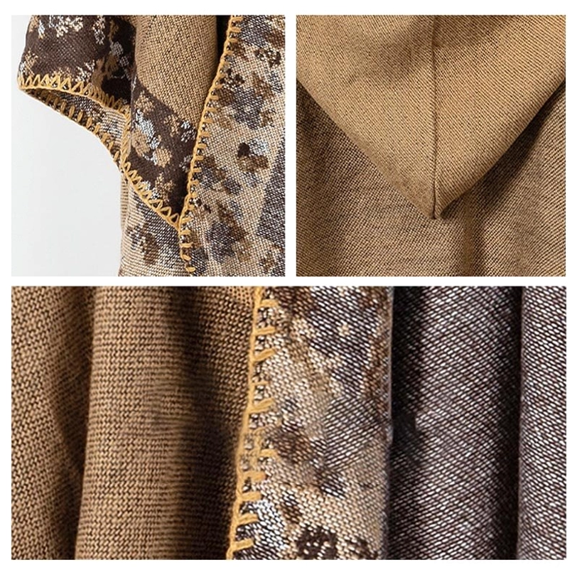 Tibetan hooded poncho worn layered with winter coats showing warmth and protective hood feature