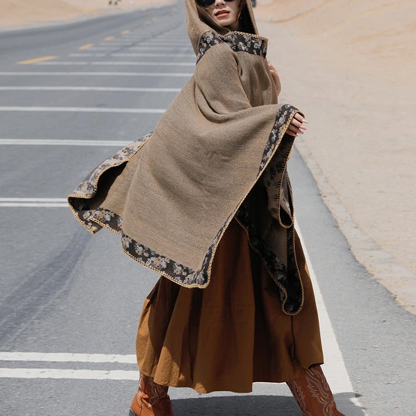 Tibetan prayer cloak size reference showing 150cm x 130cm dimensions for travel wrap versatility