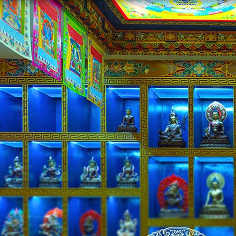 10 color Tibetan prayer flag string showing blue white red green yellow elemental balance and spiritual significance