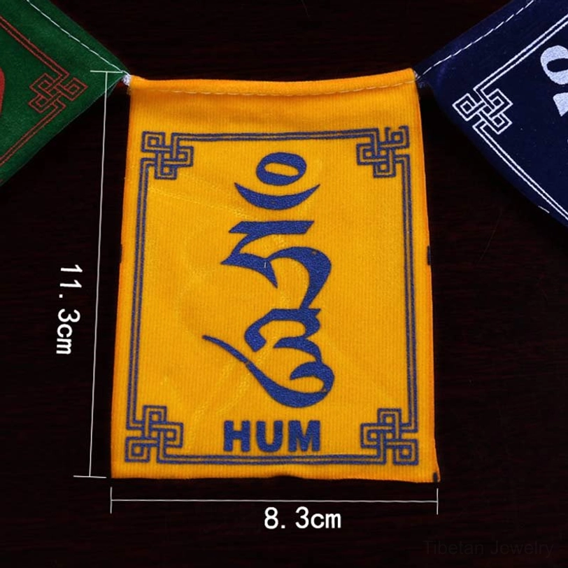 Tibetan prayer flag installation guide showing multiple placement options for car home and outdoor use