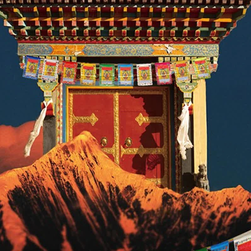 Tibetan prayer flag carrying mantras and blessings, wind-carried spiritual practice for home and garden