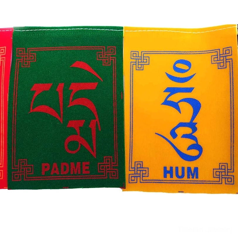 Tibetan prayer flag arranged for home meditation space showing spiritual wellness application