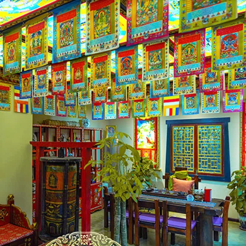 Tibetan prayer flag set ideal for meditation room yoga studio and wellness center spiritual atmosphere