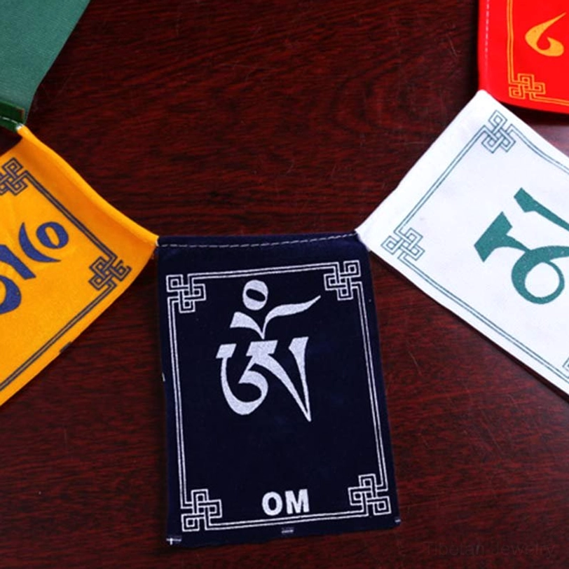 Versatile Tibetan prayer flag application collage showing indoor outdoor and car interior placement options
