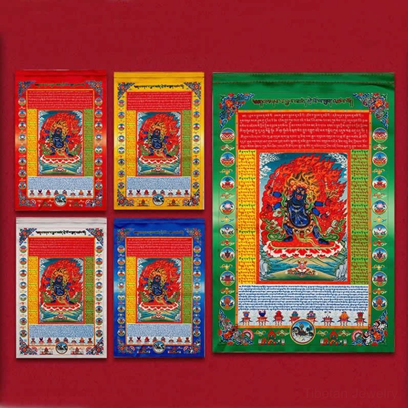Authentic Tibetan prayer flag crafted by Nepal artisans featuring sacred Buddhist artwork and mantras