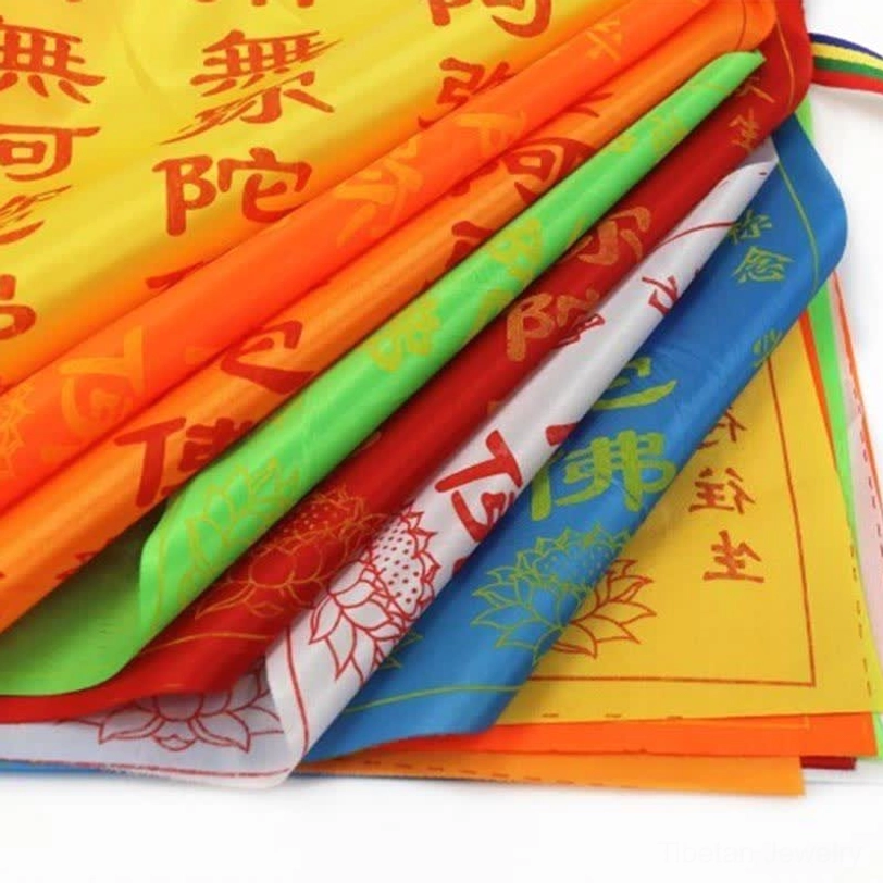 Tibetan Buddhist prayer flags five colors representing earth water fire air space
