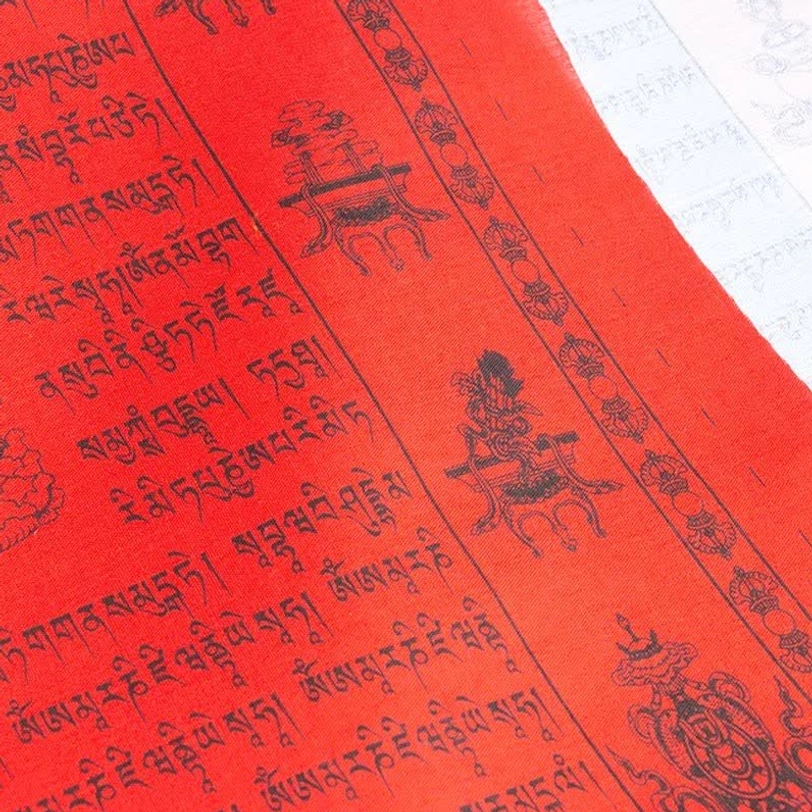 Tibetan prayer flags displayed in natural light showing fade-resistant polyester construction and durability for long-term outdoor use