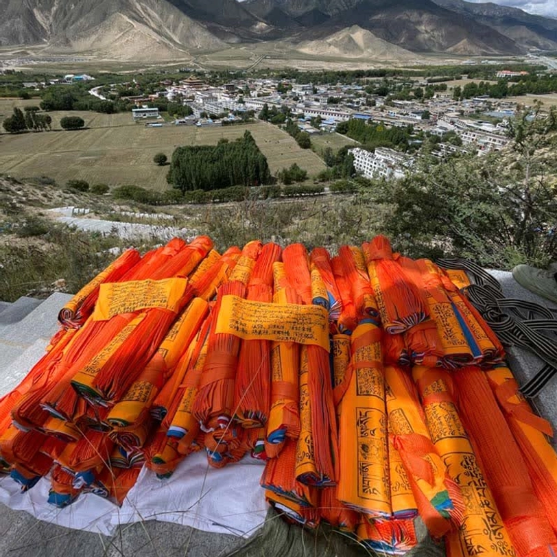 Tibetan 5-color prayer flags retreat center spiritual practice environment healing sanctuary