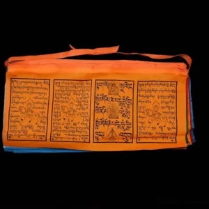 Tibetan 5-color windhorse prayer flags sample bag showing printed textile detail and colorful trim
