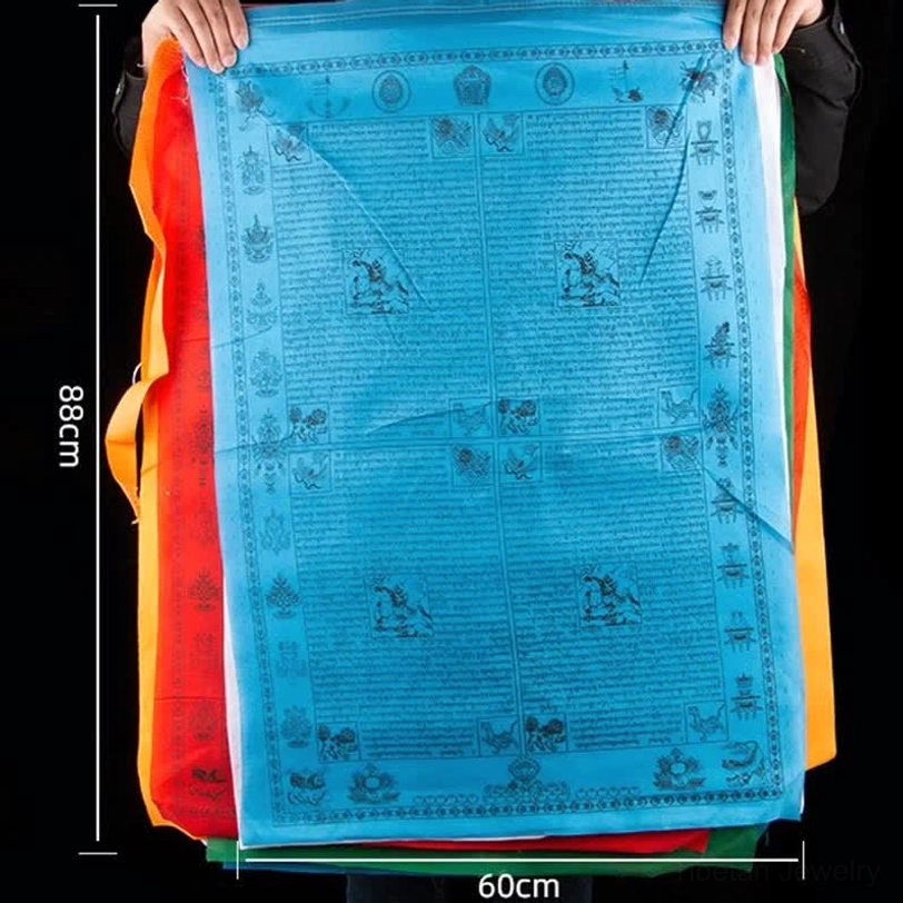 Tibetan windhorse prayer flags spiritual blessing decoration featuring sacred geometry and Buddhist iconography for meditation and mindfulness spaces