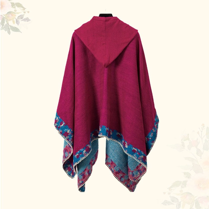 Red Tibetan prayer poncho lifestyle photography showing authentic spiritual heritage and modern style