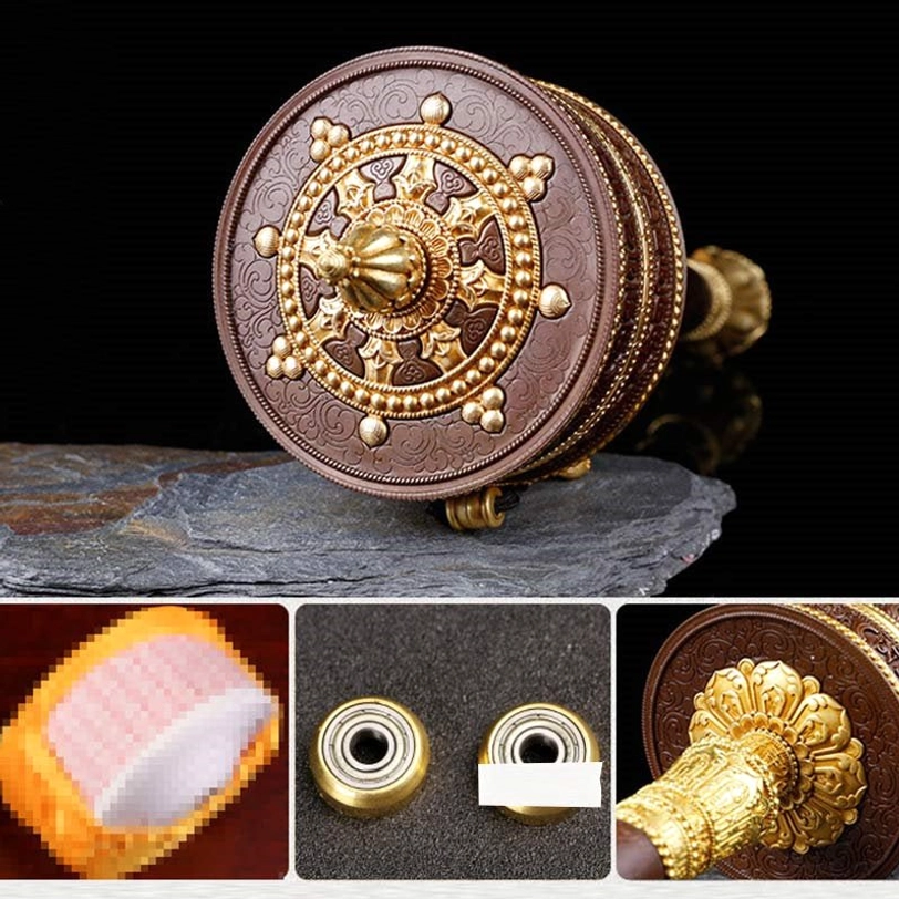 Prayer wheel small and large size comparison for meditation practice