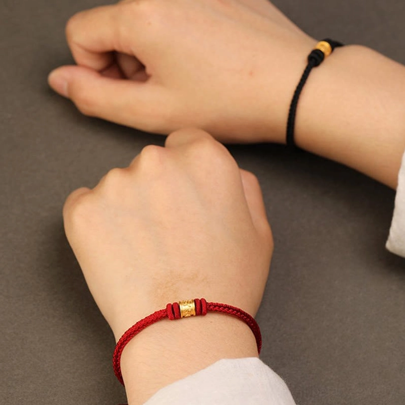 Tibetan protection bracelet red cord with 999 gold charm, sacred mantra wearable talisman