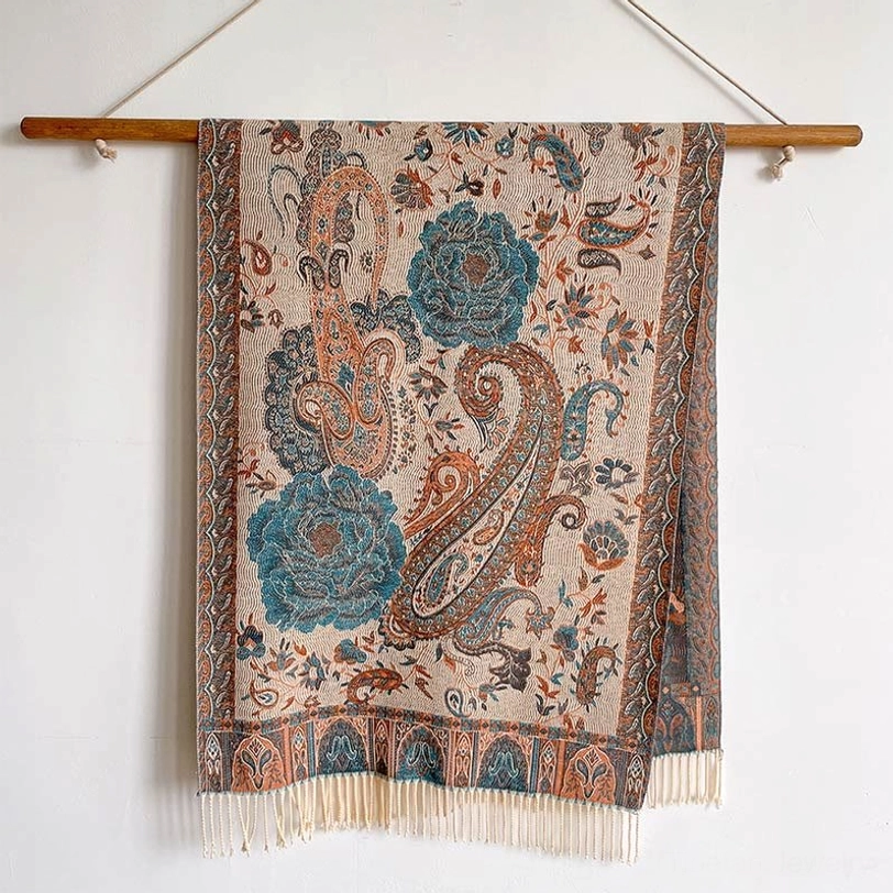 Purple Tibetan peony tassel shawl, spiritual color option representing introspection and royalty