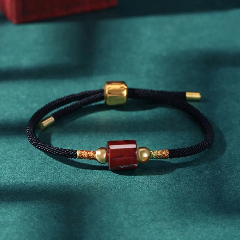Black rope Tibetan protection bracelet red stone beads eco-friendly natural materials handmade craft