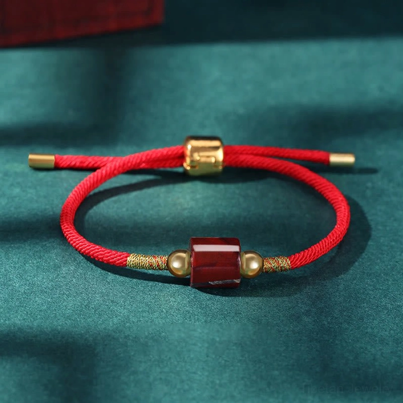Red stone Tibetan protection bracelet with red braided rope wrist circumference 14-20cm handcrafted cultural jewelry