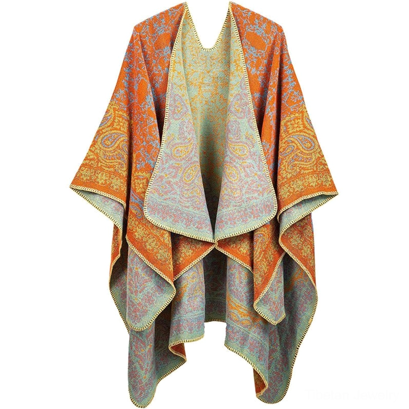 Tibetan reversible shawl orange and teal dual tone paisley pattern ethnic wrap