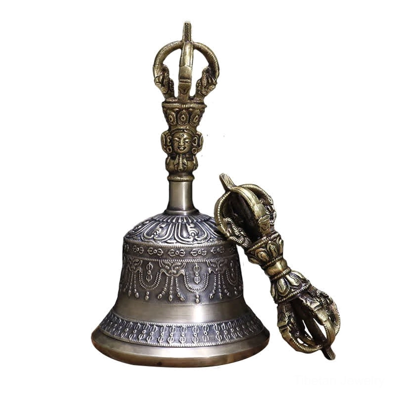 Tibetan meditation bell vajra dorje set for Buddhist ritual practice and spiritual altar decoration